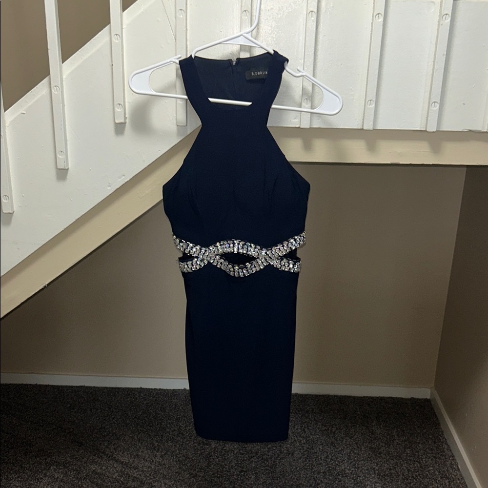 B Darlin Navy Dress with Silver Accents